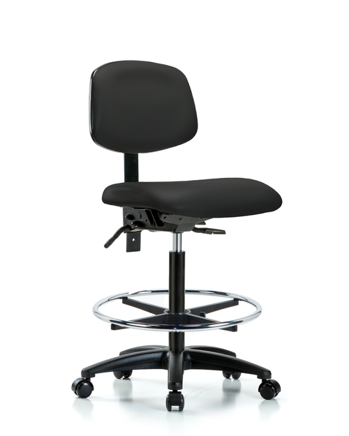 Vinyl High Bench Lab Chair with Chrome Foot Ring and Black Casters- VHBCH-RG-T0-A0-CF-RC-8540 - Laboratory Chairs - Stellar Scientific