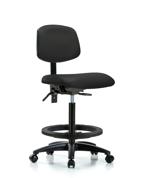 Vinyl Bench Lab Chair with Black Tube Foot Ring Base and Black Casters- VHBCH-RG-T0-A0-BF-RC-8540 - Laboratory Chairs - Stellar Scientific