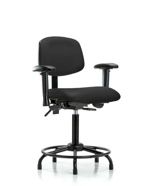 Vinyl Bench Lab Chair Adjustable Arms and Black Tube Base - VMBCH-RT-T0-A1-RG-8540 - Laboratory Chairs - Stellar Scientific