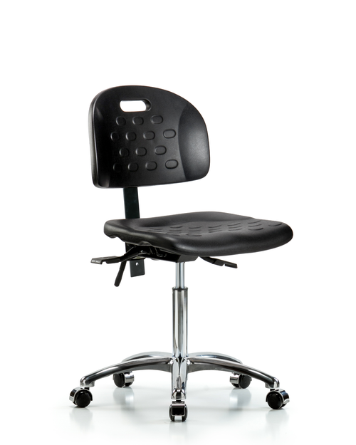 Black Polyurethane Lab Bench Chair with Chrome Casters - HPMBCH-CR-T0-A0-NF-CC-BLK - Laboratory Chairs - Stellar Scientific