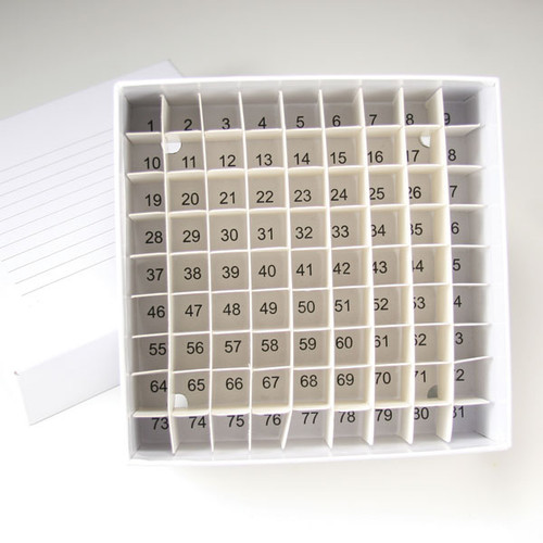 Cardboard Cryo Freezer Box, 5 1/4 x 5 1/4 x 2 with 81 Cell Dividers,  25/cs