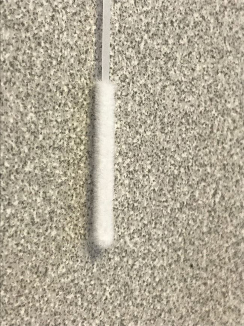 Close up of Flocked Nylon Head of Sterile Individually Wrapped Nasopharyngeal Swab For Sample Collection and COVID Testing - Clinical Lab Supplies - Stellar Scientific Close up of Flocked Nylon Head of Sterile Individually Wrapped Nasopharyngeal Swab For Sample Collection and COVID Testing - Clinical Lab Supplies - Stellar Scientific