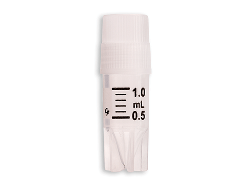 CryoForge 1mL External Thread Sterile Cryovial with Star Grip Base For Cryogenic Storage of Tissue and Laboratory Samples in Gas Phase Liquid Nitrogen Feature Easy to Read Graduation Lines and a HDPE Cap that Seals without the Need for O-Rings