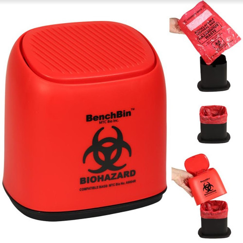 Benchtop Biohazard Bin With Push button Lid For Disposing Of Biohazard Laboratory Waste - Lab Supplies - Stellar Scientific