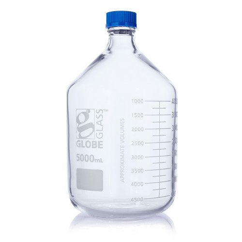 Globe Scientific Globe Glass Borosilicate 5000mL Graduated Media Bottle With GL45 Cap 8105000 - Lab Glassware- Stellar Scientific