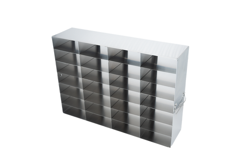 Stainless Steel Upright Freezer Rack For 28 2 Inch Cryo boxes in a 7 High by 4 deep Format - UF472 - Lab Freezer Racks - Stellar Scientific