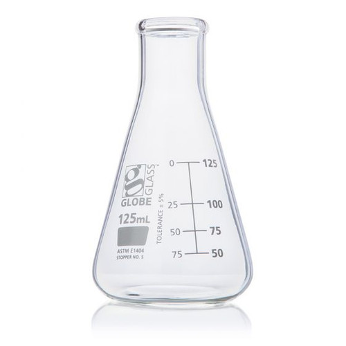 Globe Scientific 125mL ASTM Glass Erlenmeyer Flasks 8400125 For Laboratory Liquid Storage - Lab Glassware - Stellar Scientific