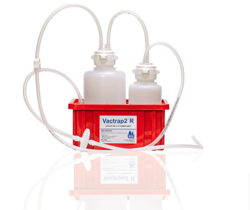 Vactrap2 Vacuum Trap System With One 2L and One 1L Polypropylene Round Bottles And Red Bin, 1/4" ID Tubing Vactrap2 Vacuum Trap System With One 2L and One 1L Polypropylene Round Bottles And Red Bin, 1/4" ID Tubing