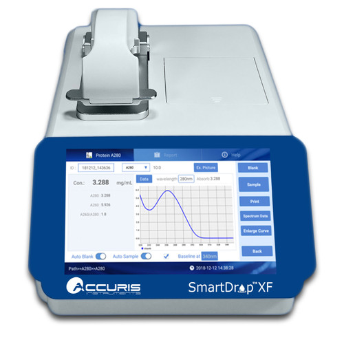 Operate The SmartDrop™ X Nano Spectrophotometer For Basic DNA/RNA/Protein Quantification And Purity, BCA, Bradford and Lowry Assays Using the 7 Inch Touchscreen. No External Computer Is Needed.