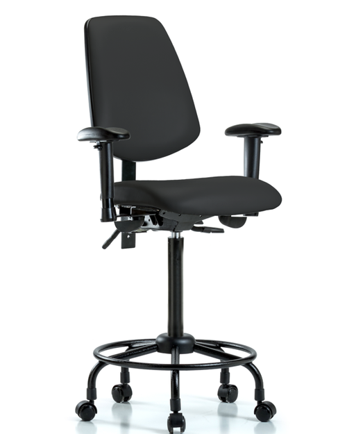 VHBCH-MB-RT-T1-A1-RC-8540 - High Bench Height Lab Chair With Rolling Castors Arms Tilt And Black Vinyl - Laboratory Chairs - Stellar Scientific