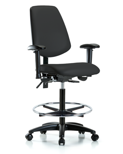 VHBCH-MB-RG-T1-A1-CF-RC-8540- High Bench Height Lab Chair With Rolling Castors Arms Tilt And Black Vinyl - Laboratory Chairs - Stellar Scientific