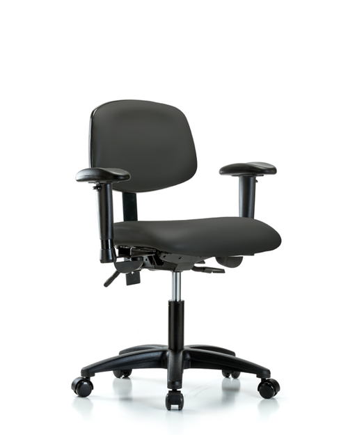 Desk Height Lab Chair in Charcoal With Adjustable Arms Seat Tilt Black Nylon Accents And Rolling Casters VDHCH-RG-T1-A1-RC-8605 - Lab Chairs - Stellar Scientific