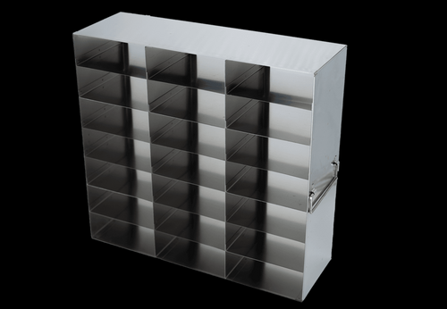 Stainless Steel Freezer Rack UF-372 for 21 Cryo Boxes With Handles On Either Side For Easy Transport and Removal From The Freezer