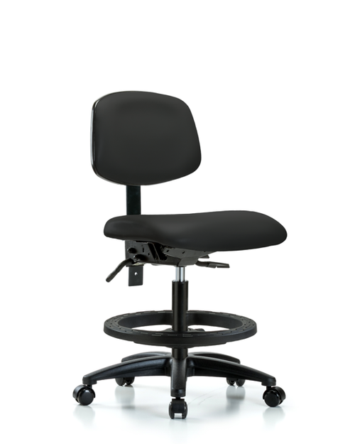 Vinyl Medium Bench Lab Chair with  Black Tube Foot Ring and Black Casters - VMBCH-RG-T1-A0-BF-RC-8540-Laboratory Chairs - Stellar Scientific