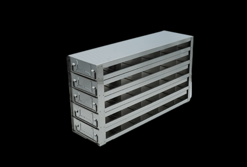 Stainless Steel Freezer Rack UFDDP-55 for Storing 25 Deep Well Plates And 2D Barcoded Tubes In SBS Footprint Racks- Lab Freezer Racks - Stellar Scientific