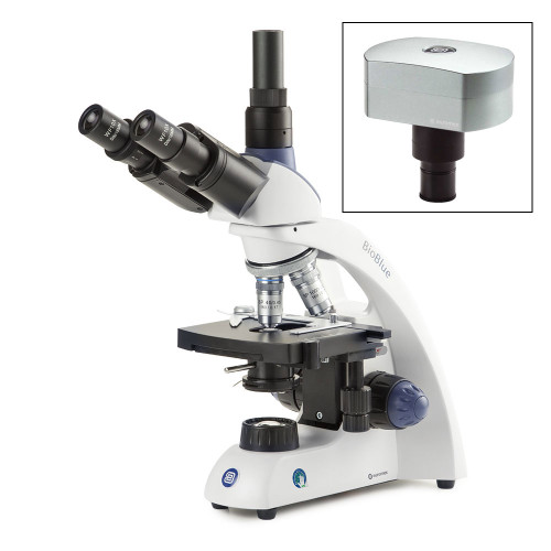 BioBlue Trinocular Compound Microscope With 4 Objectives,  18MP Digital Camera, 1W NeoLED™ Rechargeable Illumination