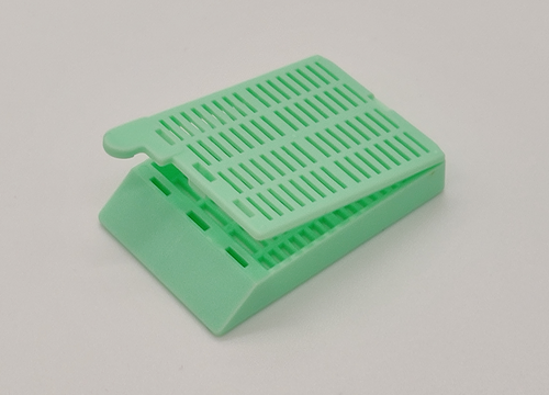 Plastic Biopsy Tissue Cassettes With Attached Lid And 35° Angled Face, Green