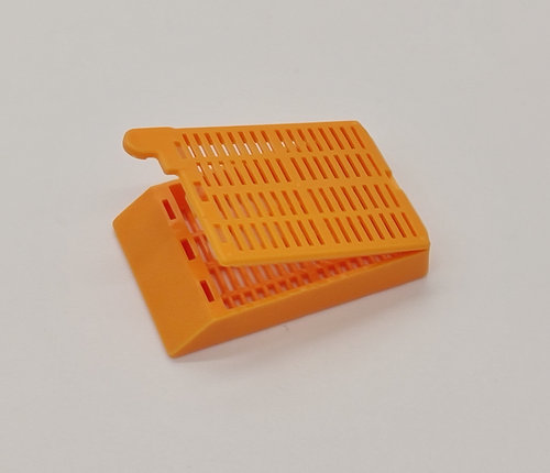 Plastic Biopsy Tissue Cassettes With Attached Lid And 35° Angled Face, Orange Plastic Biopsy Tissue Cassettes With Attached Lid And 35° Angled Face, Orange