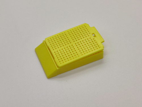 Globe Scientific Biopsy Embedding Cassette with Removable Lid - 30 Degree Angle - With Lid Attached - Yellow