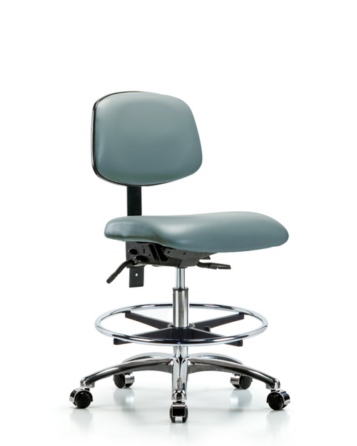 Vinyl Chair Chrome - Medium Bench Height with Seat Tilt, Chrome Foot Ring, & Casters in Storm Supernova Vinyl