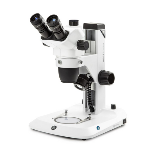 Euromex Trinocular Stereo Zoom Microscope NexiusZoom, 0.67x to 4.5x Zoom Objective, Magnification From 6.7x to 45x with with Rack and Pinion Stand, Incident and transmitted 3 W LED illuminations Euromex Trinocular Stereo Zoom Microscope NexiusZoom, 0.67x to 4.5x Zoom Objective, Magnification From 6.7x to 45x with with Rack and Pinion Stand, Incident and transmitted 3 W LED illuminations