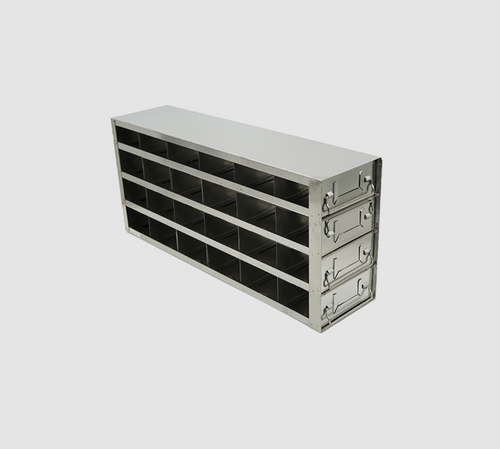 Stainless Steel Freezer Drawer Rack UFDMP-64 for 96 Well and 384 Well PCR Plates or Microplates UFDMP-64 - Four Tall by Six Deep - Laboratory Freezer Racks - Stellar Scientific