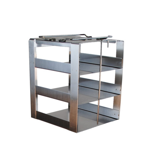 Stainless Steel Freezer Rack For Chest Freezers Holds Three 2 Inch Boxes With Handle and Locking Bar - CF-3-2 - Freezer Racks - Stellar Scientific