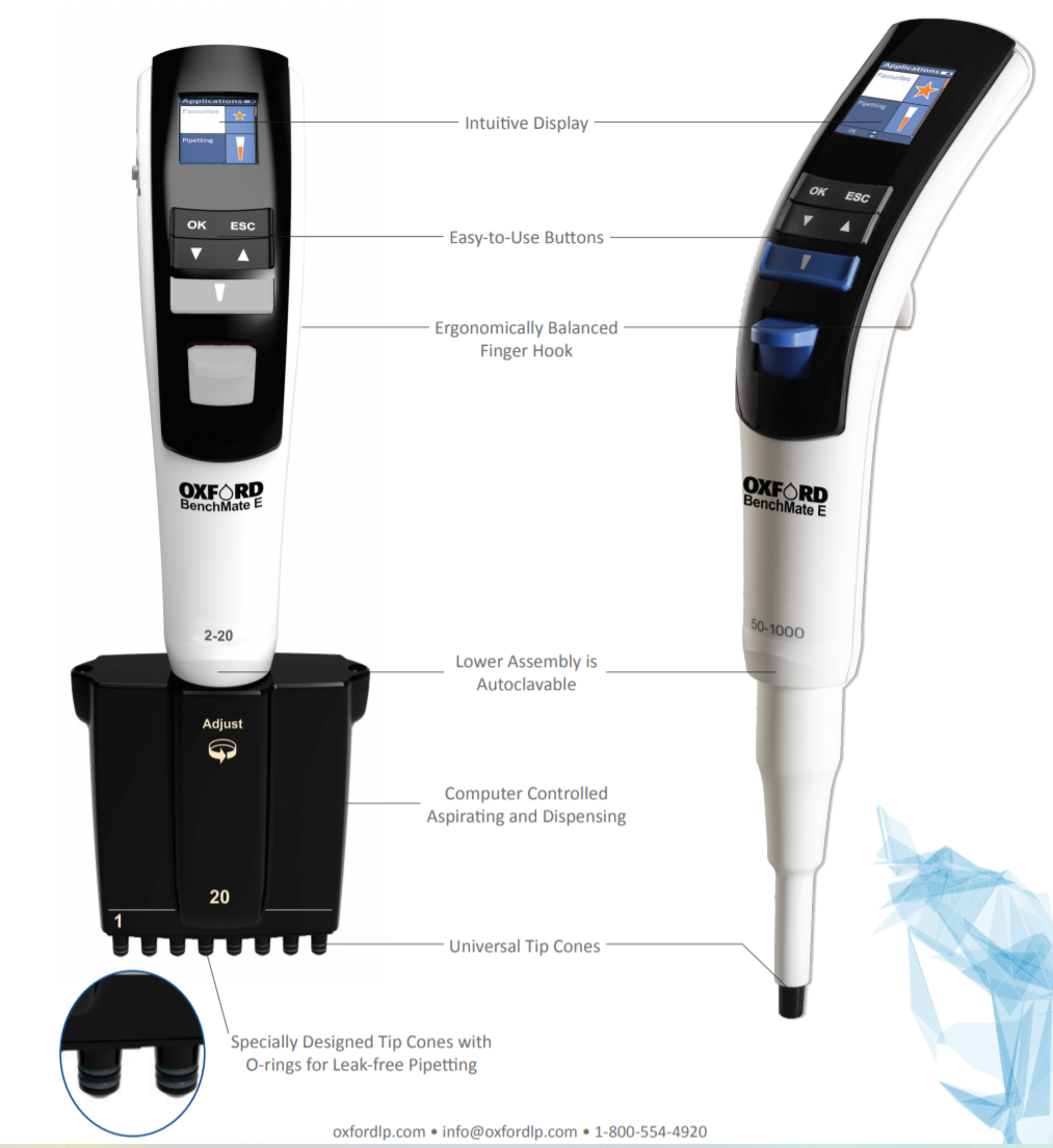 Oxford Lab Products Benchmark 8 Channel 20uL Electronic Multi Channel Pipette OBE820