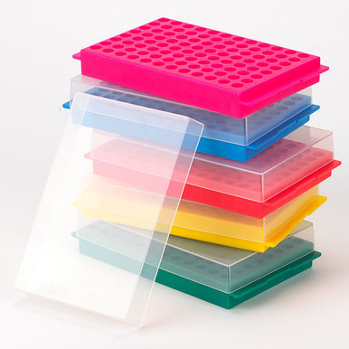 Polypropylene Storage Box for 1.5 and 2.0mL Tubes, 100 Place With A  Hinged-Lid, Assorted Colors - Lab Supplies - Stellar Scientific