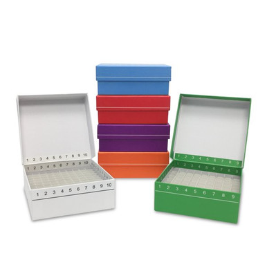 Polypropylene Storage Box for 1.5 and 2.0mL Tubes, 100 Place With A  Hinged-Lid, Assorted Colors - Lab Supplies - Stellar Scientific