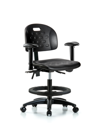 Black Polurethane Lab Chair With Adjustable Arms Black Foot Ring and ...