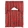 3 Piece Christmas Decorative Kitchen Curtain Set, Ruffled Swag Valance & Tiers (Red Poinsettia)