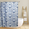 Linen Store Fabric Canvas Shower Curtain, 70"x70", Miley, Blue Scroll Damask Design (LS-SC028079)