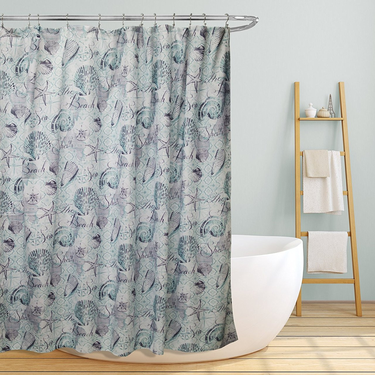 Linen Store Fabric Canvas Shower Curtain, 70"x70", Marina, Beach
