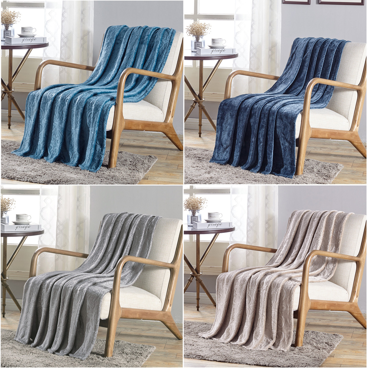 Soft Plush Contemporary Scroll Embossed DAMA Collection 50x60 Throw Blanket