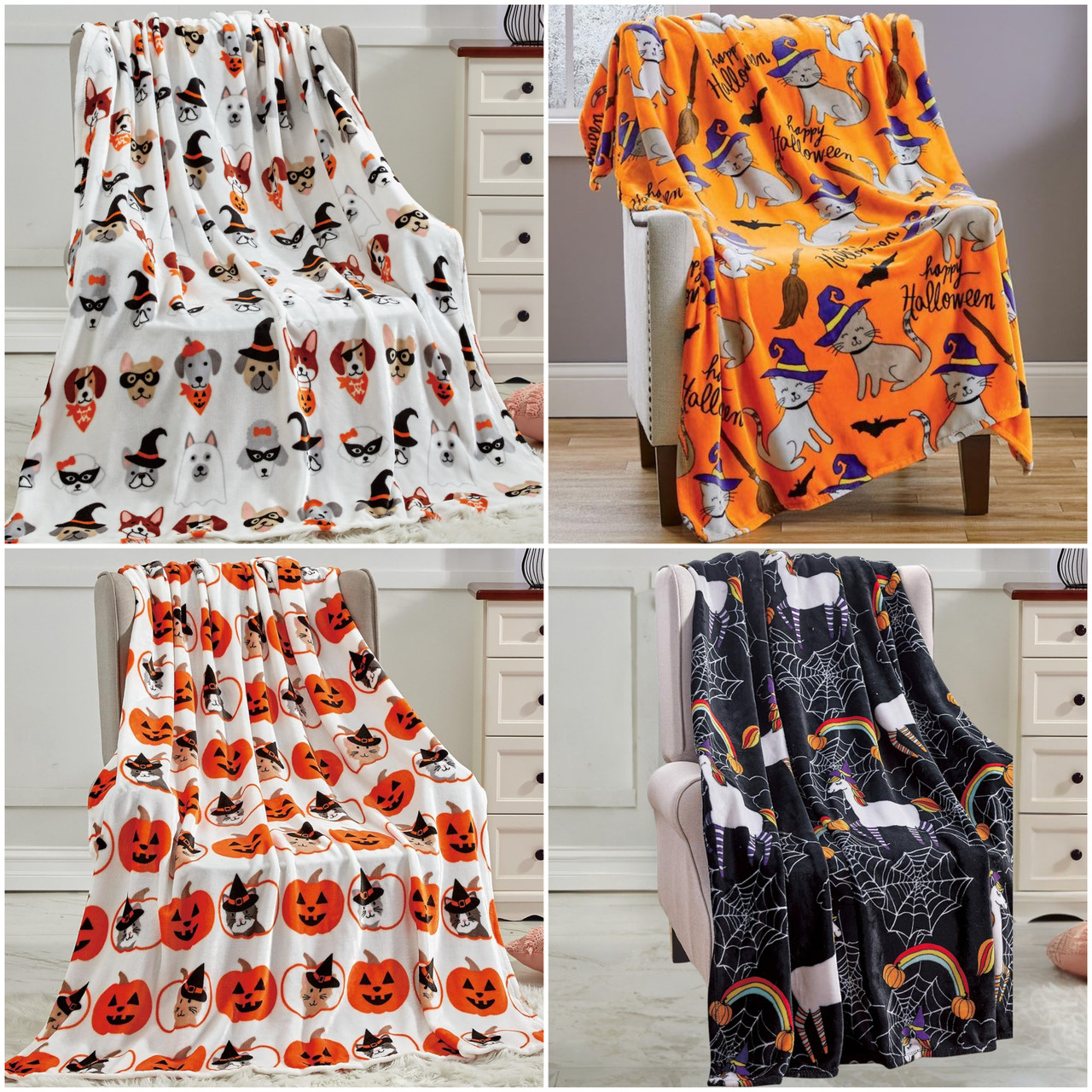 Halloween Throw Blanket Printed Soft Plush Fun Print Sofa Couch