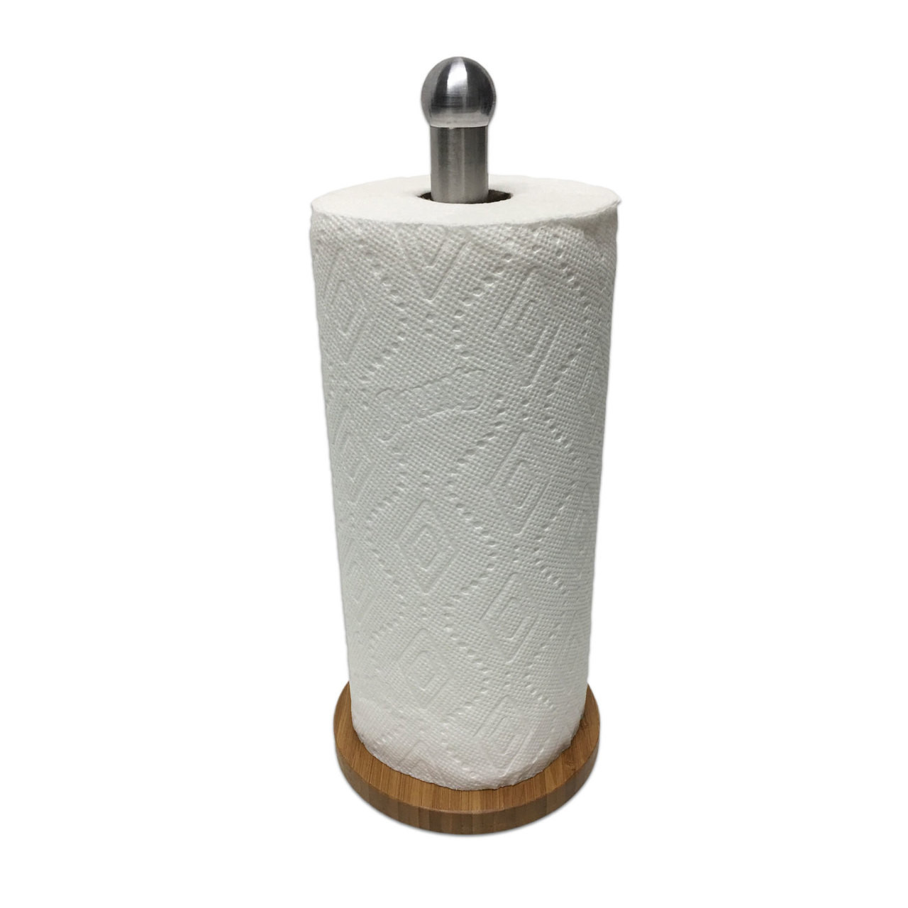 Paper Towel Holder Bamboo Base With Stainless Steel Arm