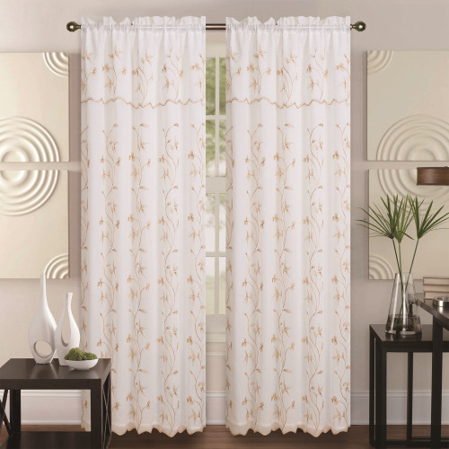 Window Curtain Double Layer Embroidery Floral Sheer Linen Front