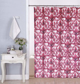 Kashi Home Ariel 70x70 Inch Canvas Fabric Shower Curtain, Scroll Damask Print, Burgundy