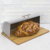 Bread Box with Wood Base, Metal Back and Plastic Lid, Natural