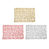 Set of 4 Holiday Decorative 12"x18" Rectangle Woven Metallic Foil Shining Placemats, Chargers - Gold, Red, Silver