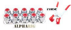 60 Lug Nut Covers Set with RED top Reflector Steel 33mmX2 with lug puller tool