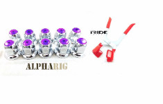 40 Lug Nut Covers Set w/ PURPLE top Reflector Steel 33mmX2 with lug puller tool