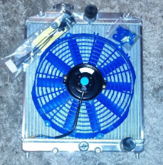 ALUMINUM 2-ROW/CORE RADIATOR+ BLUE COOLING FAN DC, DB1, DB8, DC2, EG, EK, EM, SI