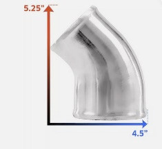 3.5 inch to 3 inch Polished Cast Aluminum 45 Degree 3.5 inch to 3 inch O.D. Reducer Elbow Pipe Tube
