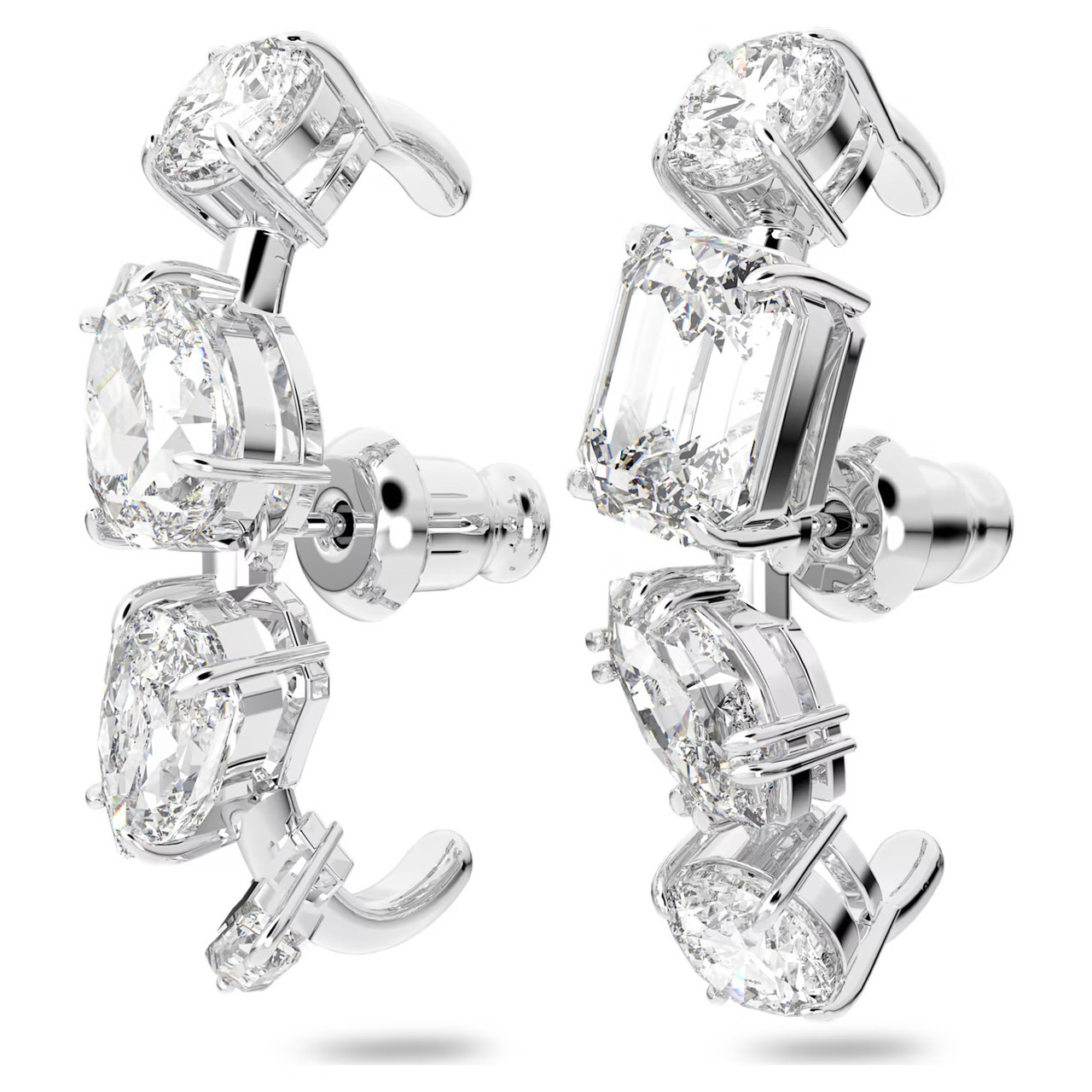 Gema Drop Earrings, Asymmetrical Design, Mixed Cuts, Extra Long, White