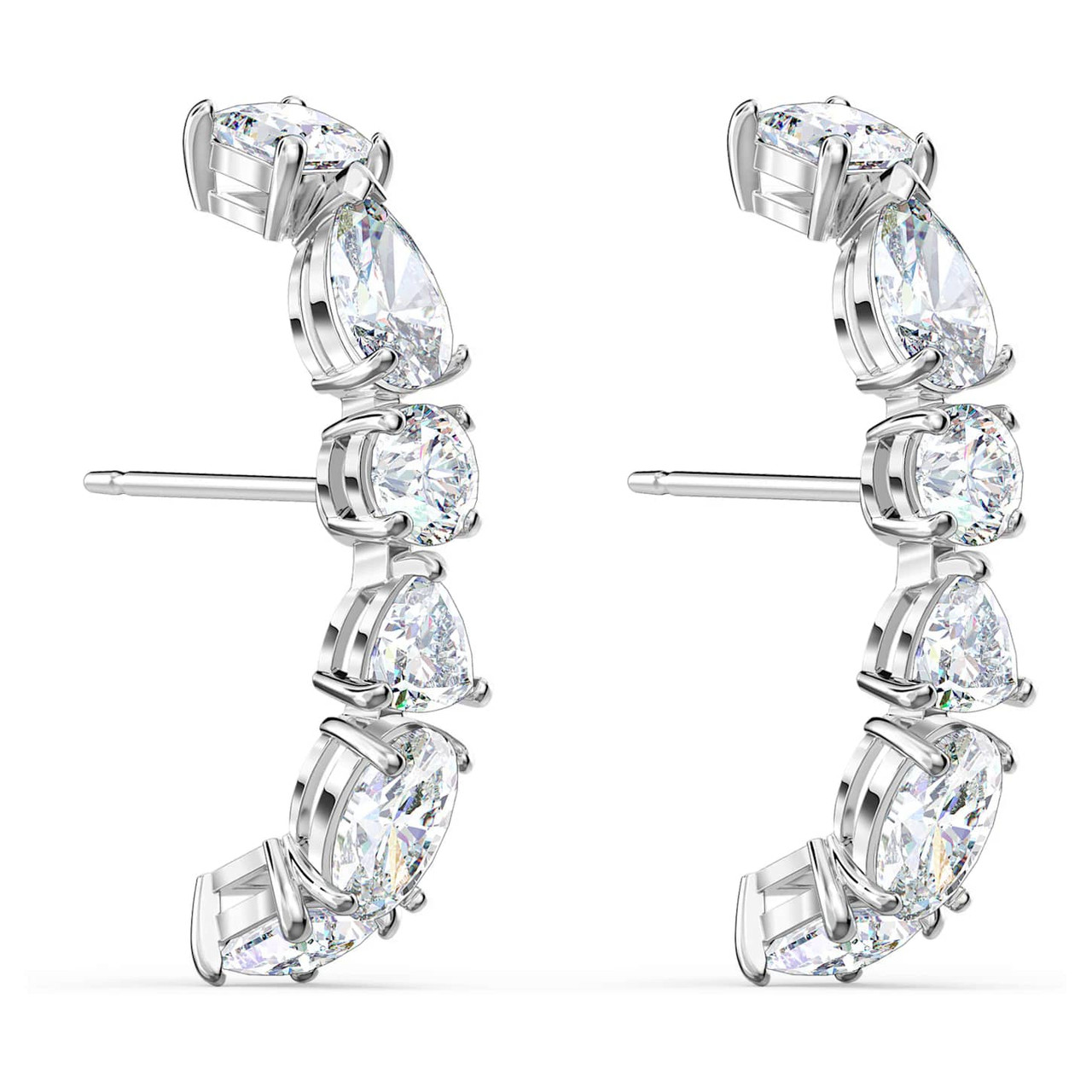 Swarovski Tennis Deluxe Mixed Pierced Earrings, White, Rhodium Plated ...