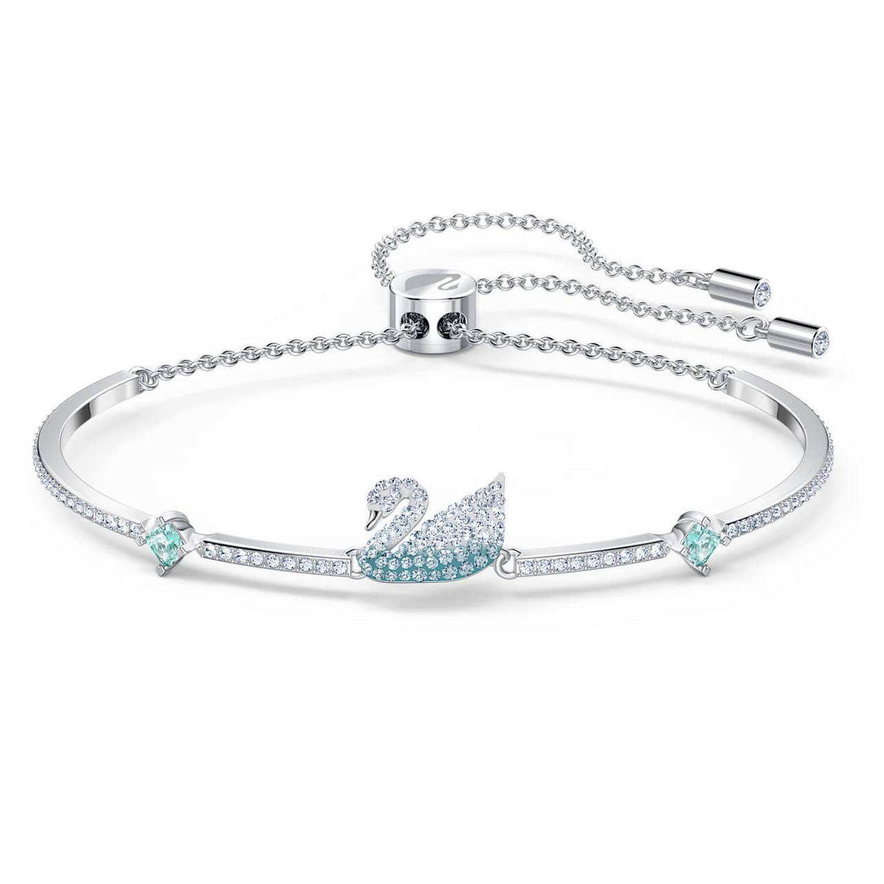 Swarovski Crystal Iconic Swan Bangle, Blue, Rhodium Plated 5549312