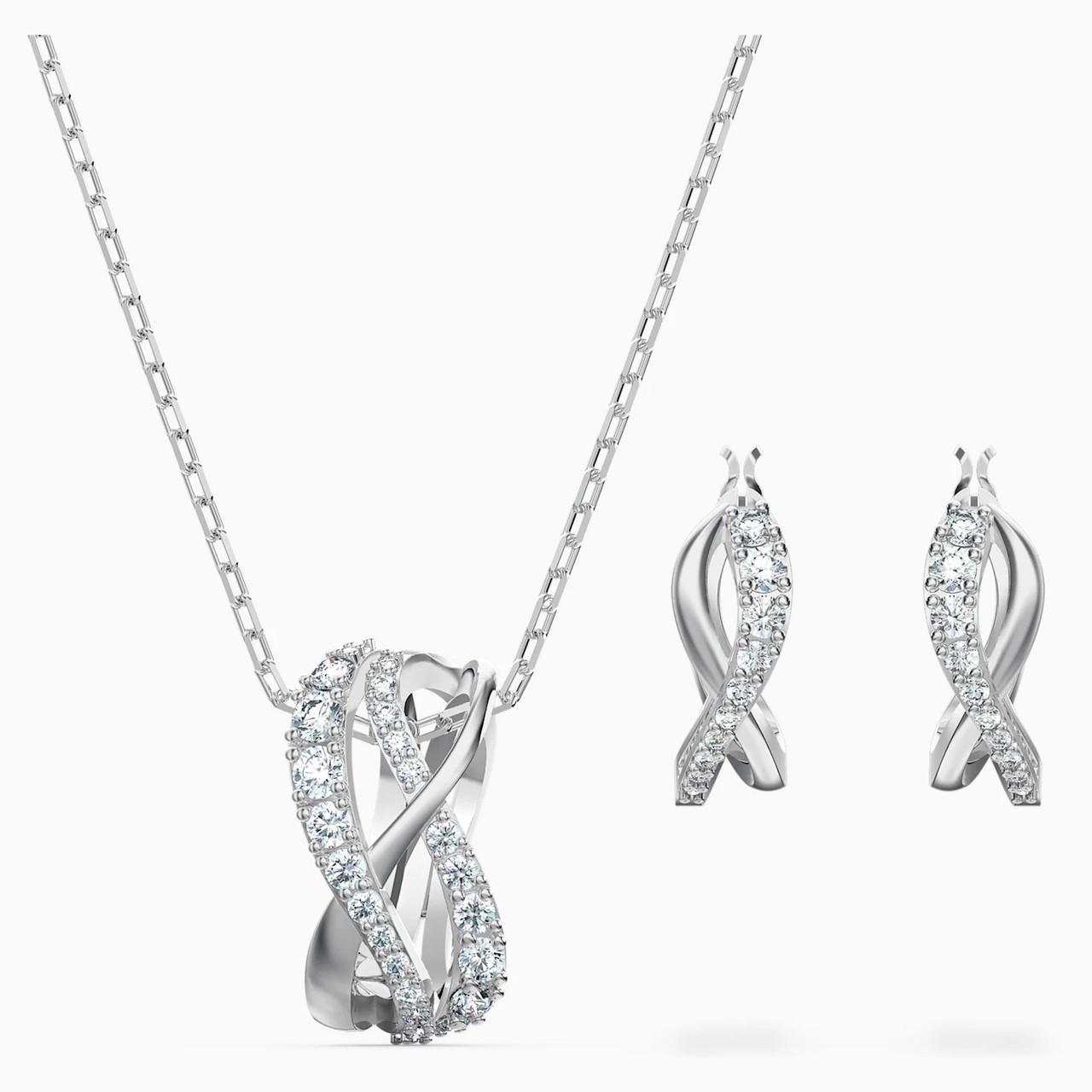 Swarovski Twist Pendant & Earrings Set, White, Rhodium Plated