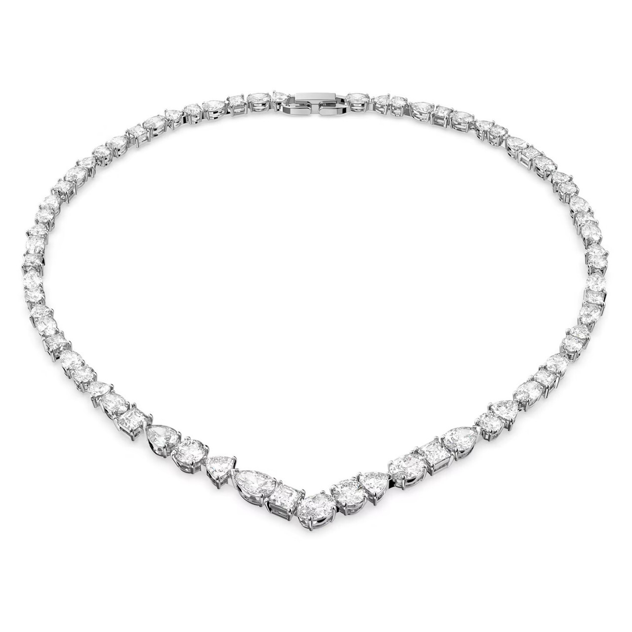 スワロフスキーTennis Deluxe Mixed V字型ネックレス 極美品 Swarovski Tennis Deluxe Mixed V Necklace, White, Rhodium Plated